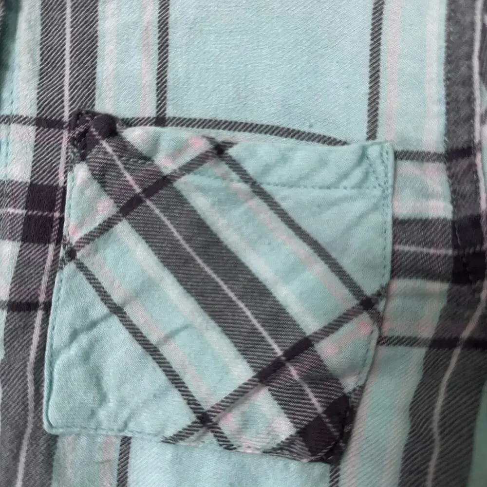 Justice Teal & Gray Plaid Flannel Button Down - Size 10